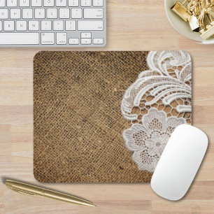 bohemian rustic western country burlap and lace mouse pad