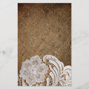 bohemian rustic western country burlap and lace stationery