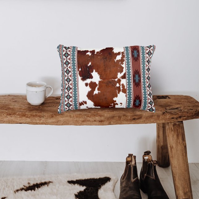 Bohemian Rustic Western Cowhide Accent Pillow (Creator Uploaded)