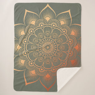 Bohemian Sage Green Mandala Sherpa Blanket
