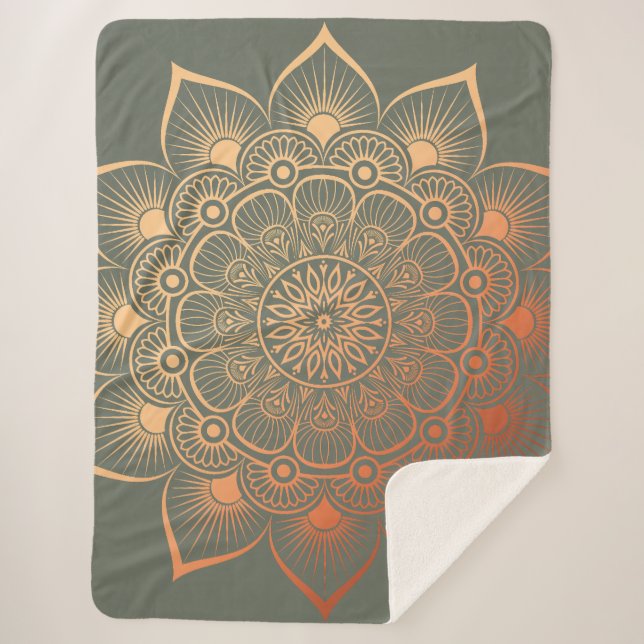 Bohemian Sage Green Mandala Sherpa Blanket (Front)