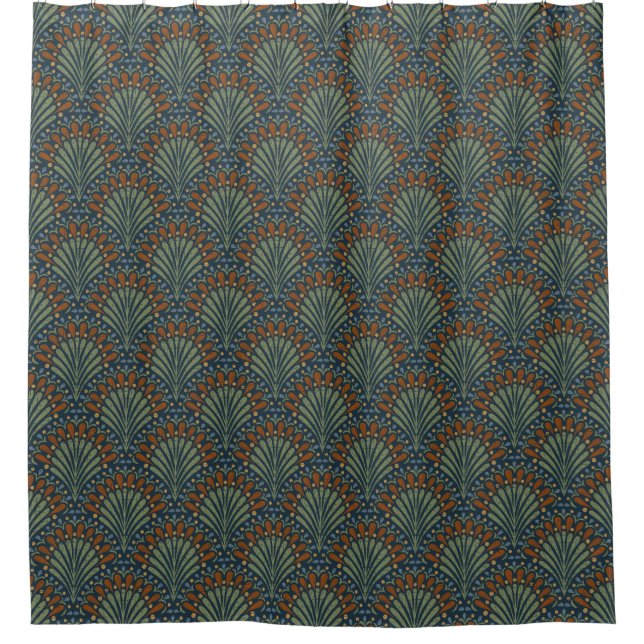 Bohemian Scallops Fan, Olive, Rust, Navy Blue (Front)