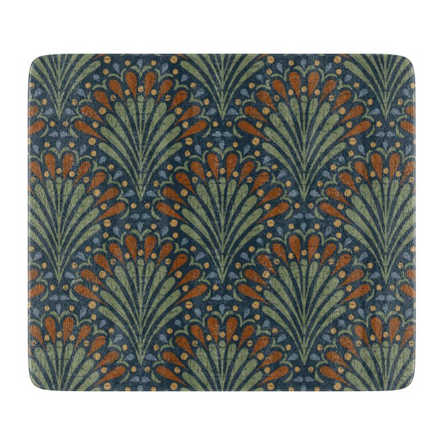 Bohemian Scallops Fan, Olive, Rust, Navy Blue Cutting Board (Front)