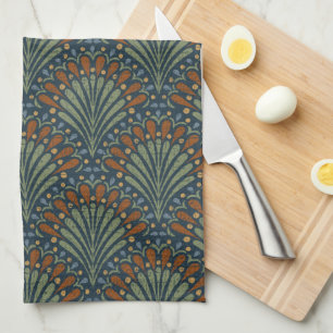 Bohemian Scallops Fan, Olive, Rust, Navy Blue Kitchen Towel