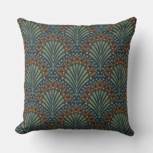 Bohemian Scallops Fan, Olive, Rust, Navy Blue Throw Pillow