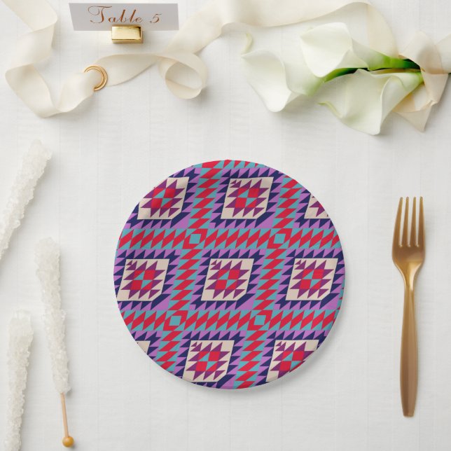 Bohemian seamless mosaic Colourful pattern Paper Plate (Wedding)