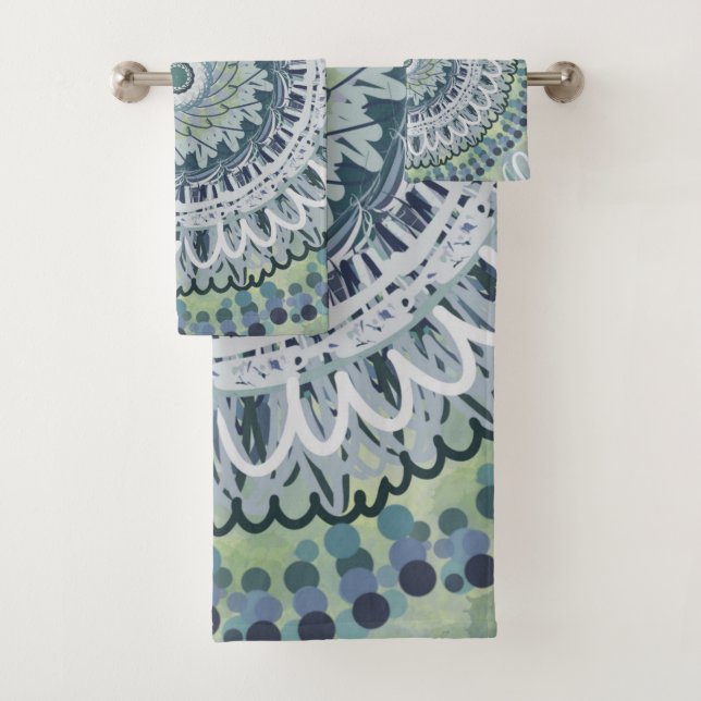 Bohemian Shabby Chic Mandala Dot Art Design Bath Towel Set (Insitu)