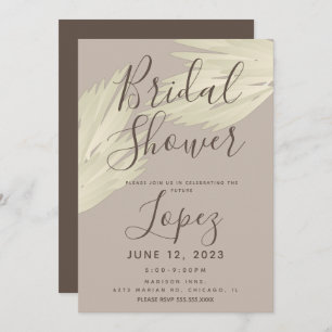 Bohemian Simple Pampas Bridal Shower Beige Brown Invitation