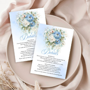 Bohemian Sky Blue White Peonies Rustic Wedding  Enclosure Card