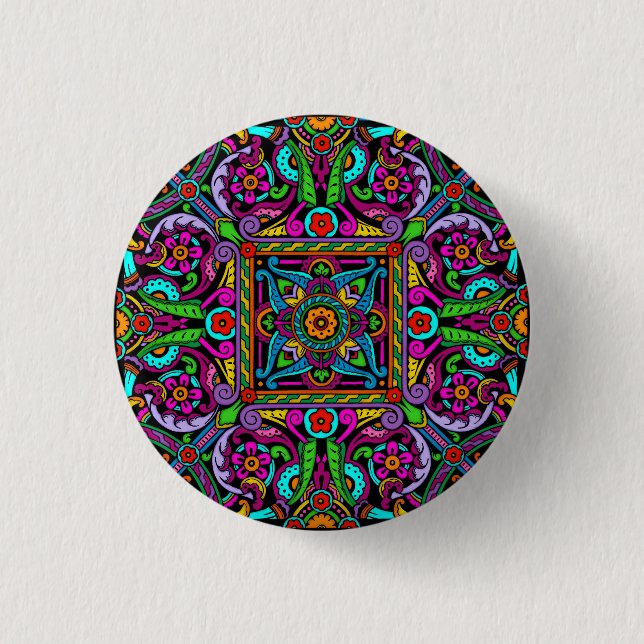 Bohemian Stained Glass Style 1 Inch Round Button (Front)