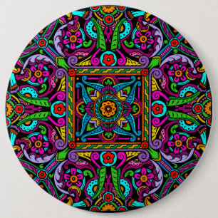 Bohemian Stained Glass Style 6 Inch Round Button