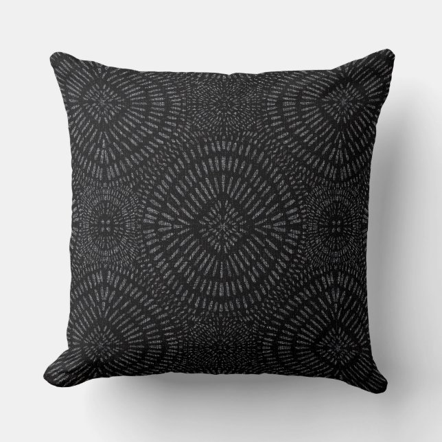 Bohemian stone black pattern throw pillow (Front)