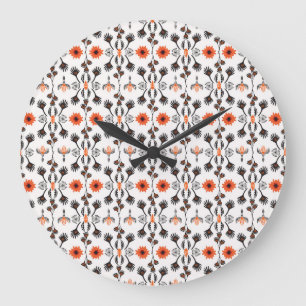 Bohemian striped floral: hand-drawn vintage. large clock