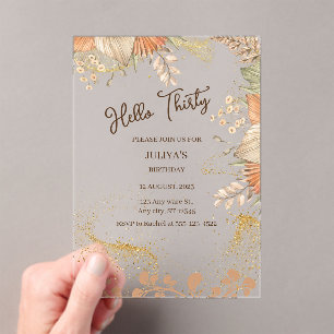 Bohemian style 30th Birthday Party  Acrylic Invitations