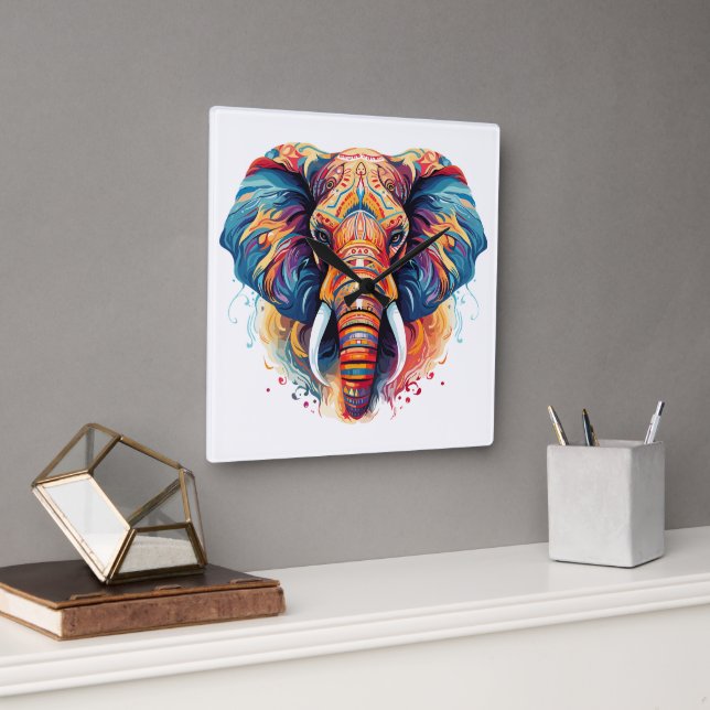 Bohemian Style Elephant Square Wall Clock (Office)