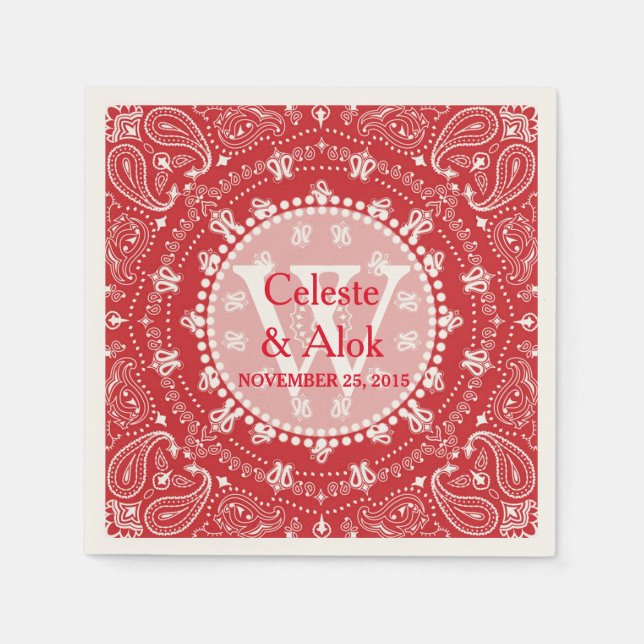 Bohemian Style Red Paisley Wedding Custom Napkin (Front)