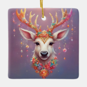 Bohemian Style Reindeer  Ceramic Ornament