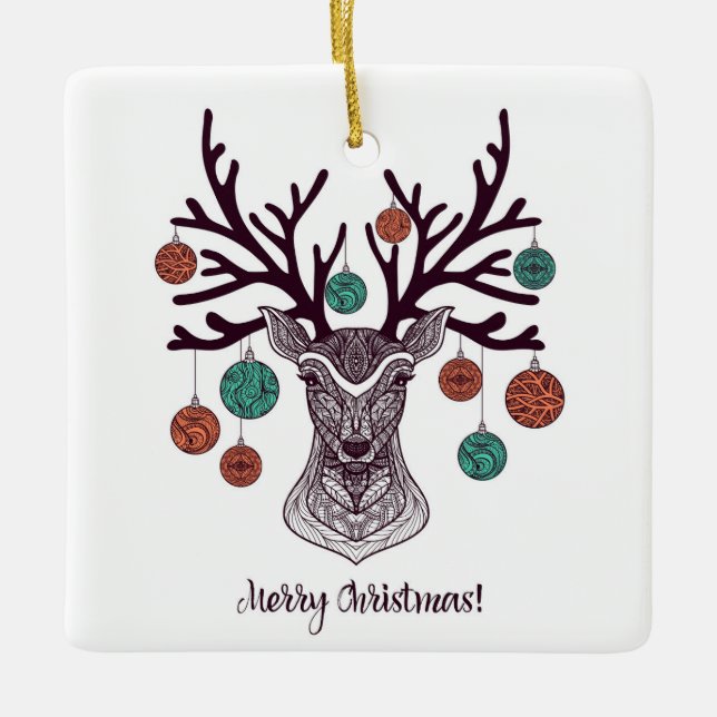 Bohemian Style Reindeer with Ornaments  (Front)