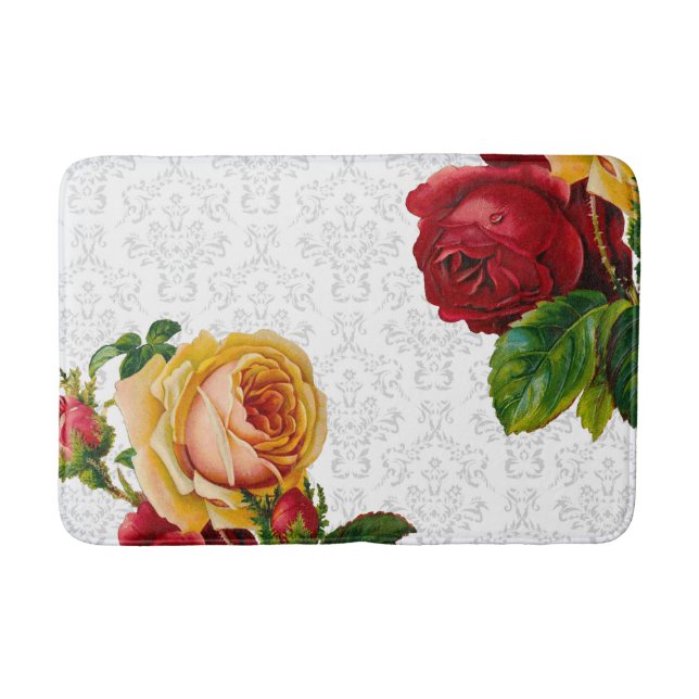 Bohemian Style Vintage Roses Bath Mat (Front)
