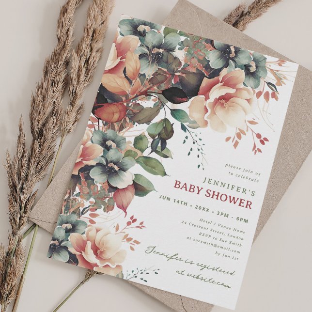 Bohemian Summer Garden Floral Baby Shower Party Invitation (Bohemian Summer Garden Floral Baby Shower Party Invitation)