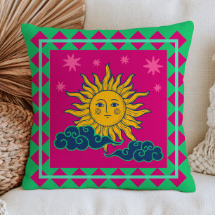 Bohemian Sun with Stars& Clouds Celestial Sky BOHO Throw Pillow