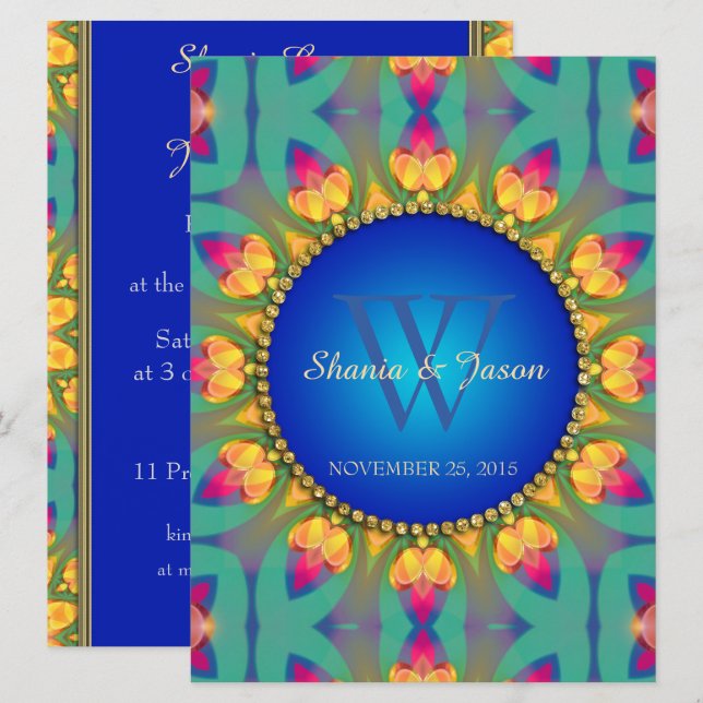 Bohemian Sunflower Monogram Large Invitation (Front/Back)