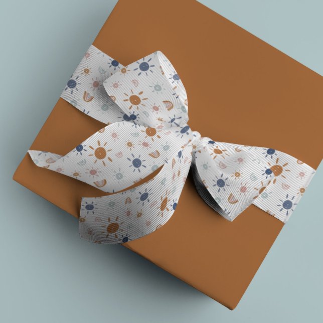 Bohemian Sunshines and Rainbows in Earth Tones Grosgrain Ribbon (Watercolor sunshines and rainbows )