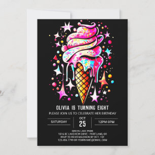 Bohemian Sweet Girly Ice Cream Girl Birthday Invitation