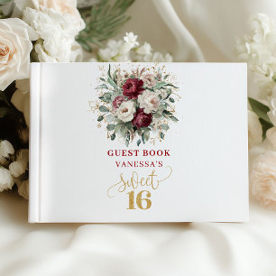 Bohemian Sweet Sixteen Burgundy Guest Book Sign