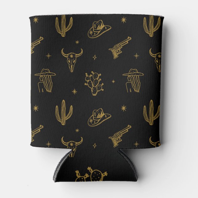 Bohemian Symbols: Western Vintage Magic Can Cooler (Front)