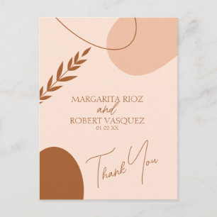 Bohemian Tan Brown Wedding Couples Thank You Postcard
