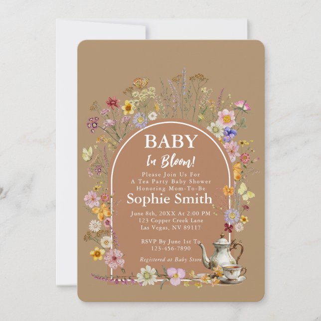 Bohemian Tea Garden Baby In Bloom Baby Shower Invitation (Front)
