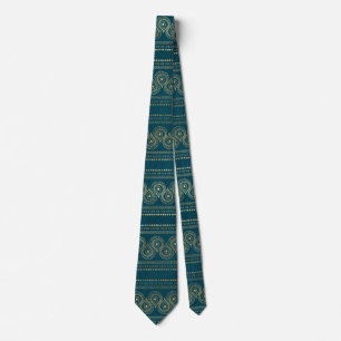 Bohemian Teal and Gold Foil Peacock Pattern Tie