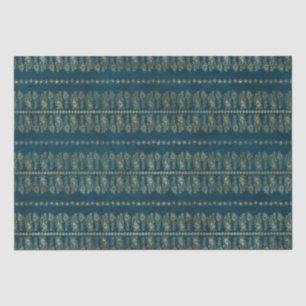 Bohemian Teal and Gold Foil Peacok Pattern Tissue Paper