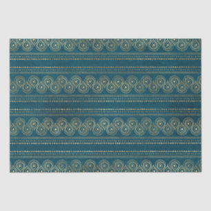 Bohemian Teal and Gold Foil Peacok Pattern Tissue Paper