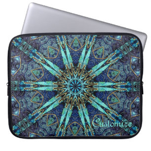 Bohemian Teal Floral Star Pattern Laptop Sleeve
