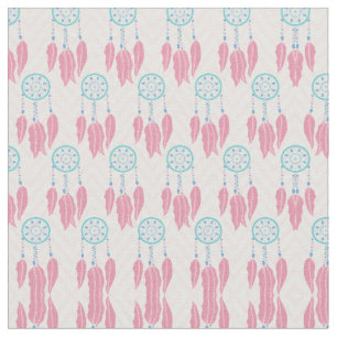 Bohemian Teal Pink Beaded Dreamcatcher Chevron Fabric