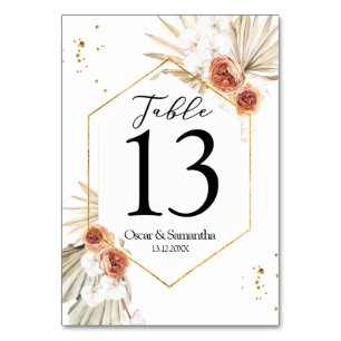 Bohemian Terracotta Dried Palm Leaf & Flowers Table Number