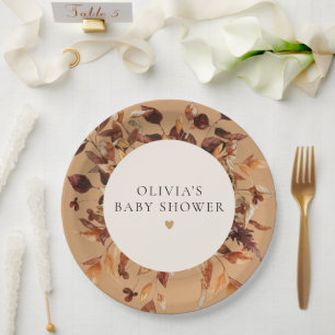 Bohemian Terracotta Fall Floral Baby Shower Paper  Paper Plate