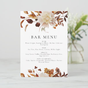 Bohemian Terracotta Fall Floral Bar Menu Sign Card