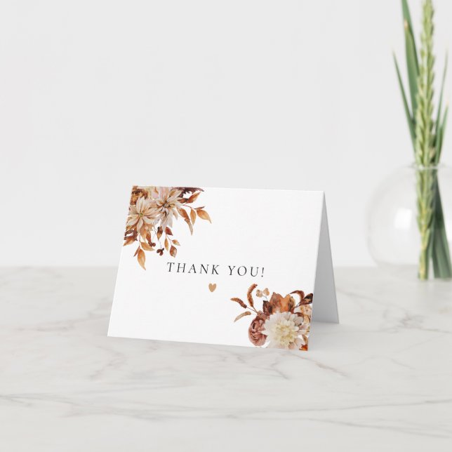 Bohemian Terracotta Fall Floral Thank You Card (Front)