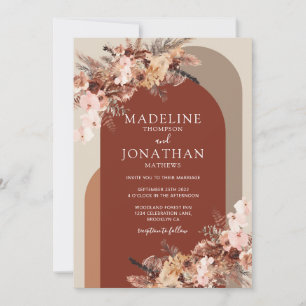 Bohemian Terracotta Floral Hydrangea Arch Invitation