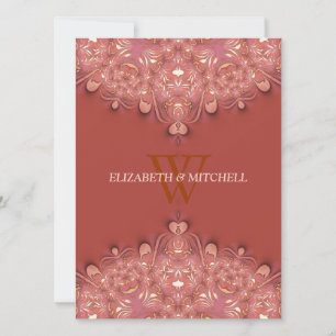 Bohemian Terracotta Lace Heart Wedding Invitation