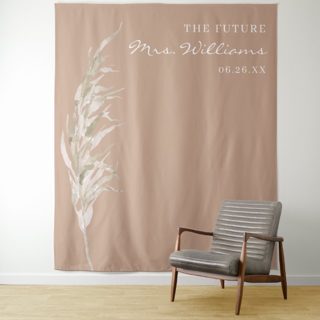 Bohemian Terracotta Pampas Grass Bridal Backdrop Tapestry (In Situ)