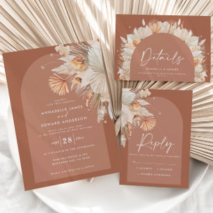 Bohemian terracotta pampas grass stylish wedding s save the date