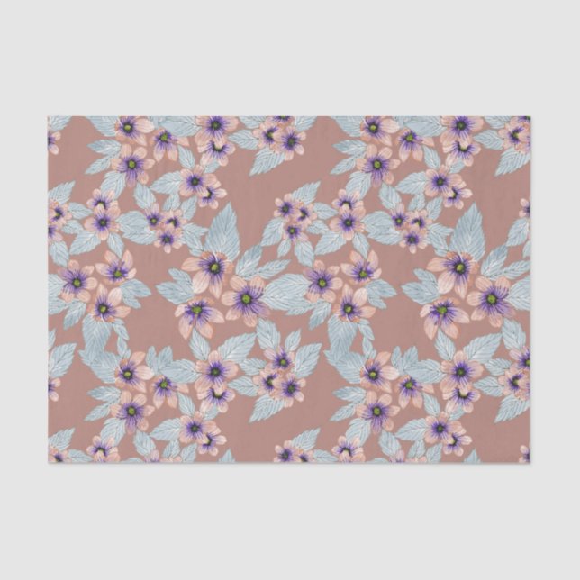 Bohemian Terracotta Pink Flowers Watercolor Tissue Paper (Front)