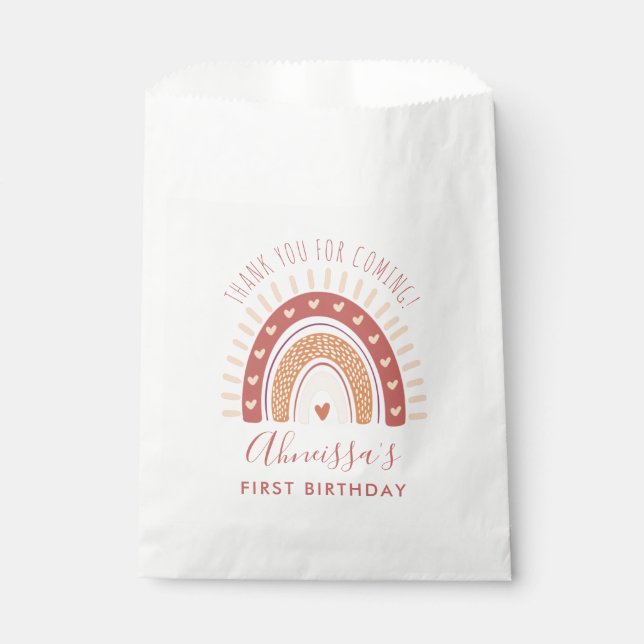 Bohemian Terracotta Rainbow Birthday Thank You Favour Bag (Front)
