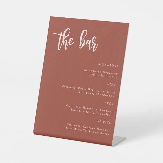 Bohemian Terracotta Script Wedding Bar Sign (Front)