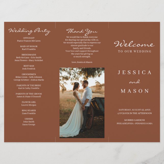Bohemian Terracotta Trifold Wedding Program (Front)