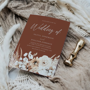 Bohemian Terracotta & White Floral Wedding Invitation